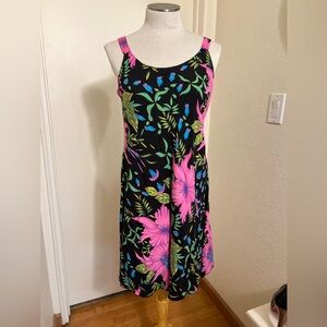 Rainbow Black and Pink Floral Midi Dress